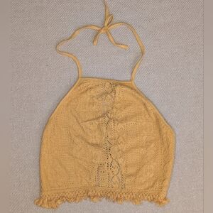LA Hearts Pacsun Mustard Yellow Gold Crochet Crop Halter Tank Top